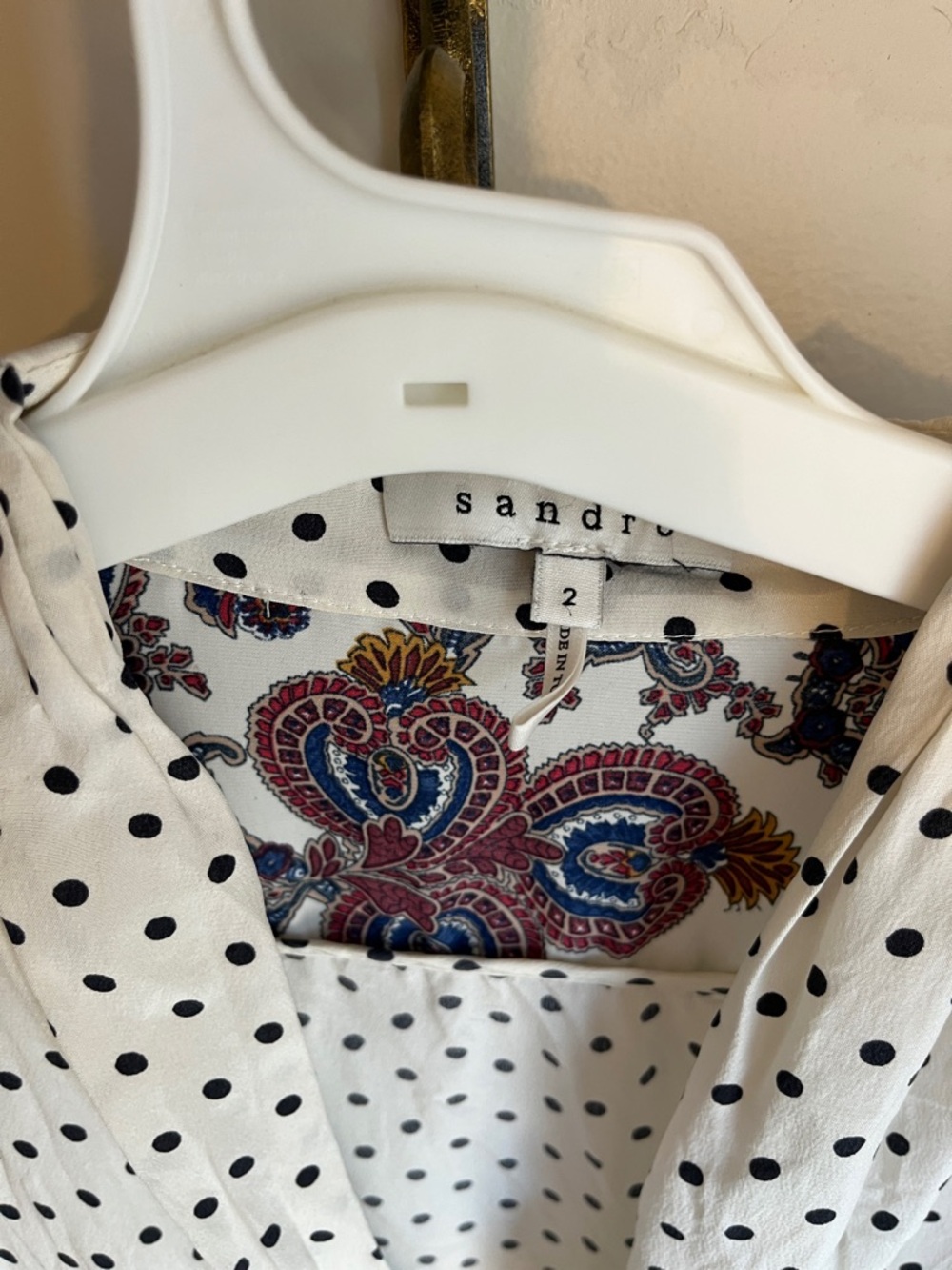 Sandro 100% Silk Mixed Print Polka Dot Paisley Drop Waist Dress - Size 2 / Small - Picture 8 of 11